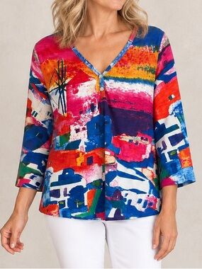 Orientique Organic Cotton Naturally Australian Abstract Tunic Top Women’s XL